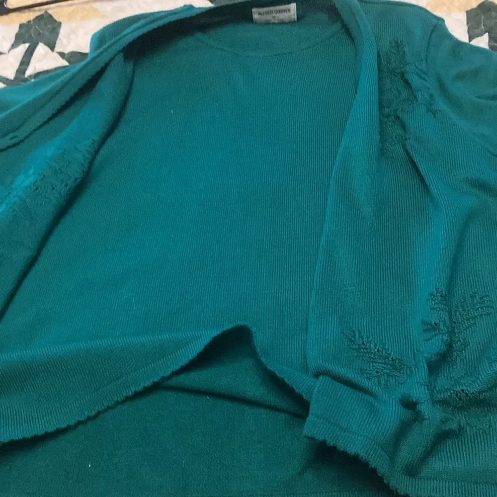 Alfred Dunner pullover sweater cardigan vintage green women’s XL made in USA - Picture 4 of 8